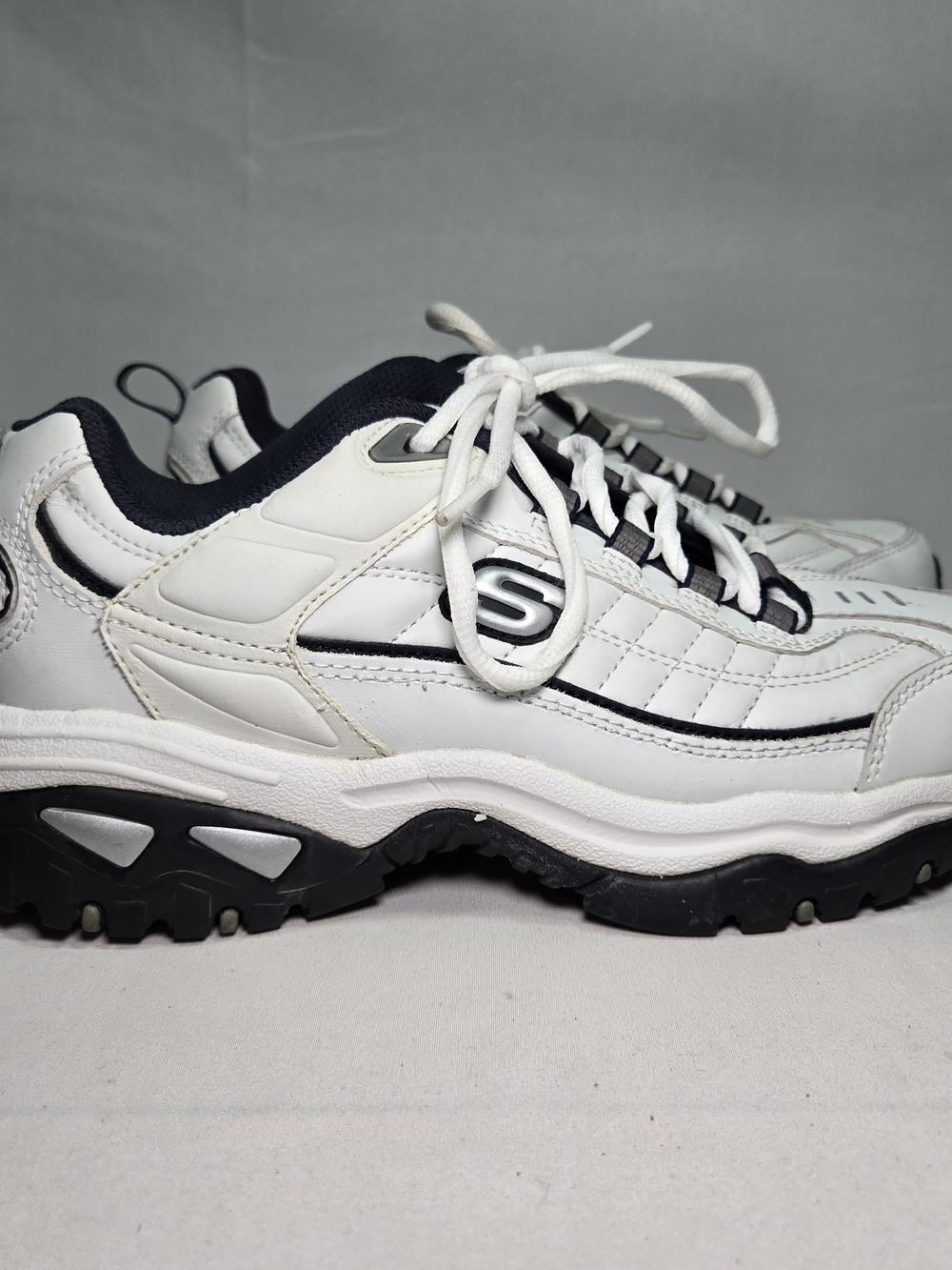 Skechers Energy After Burn Leather Mesh Lace Up Sneakers White/Black Men's 7